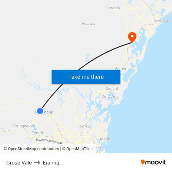 Grose Vale to Eraring map
