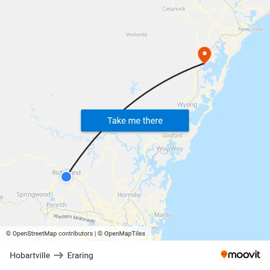 Hobartville to Eraring map