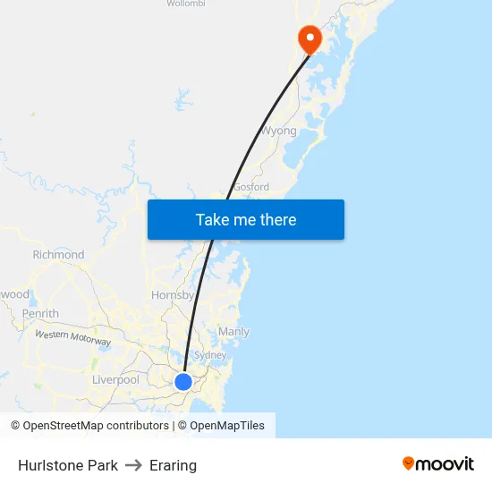 Hurlstone Park to Eraring map
