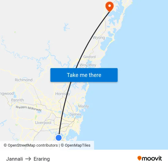 Jannali to Eraring map