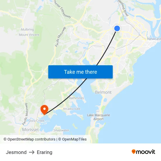 Jesmond to Eraring map