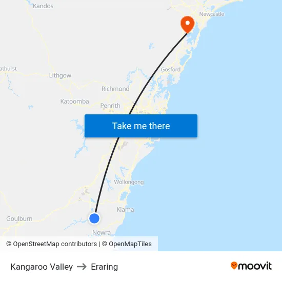 Kangaroo Valley to Eraring map
