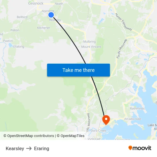 Kearsley to Eraring map
