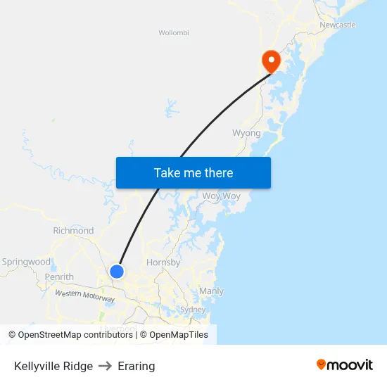 Kellyville Ridge to Eraring map