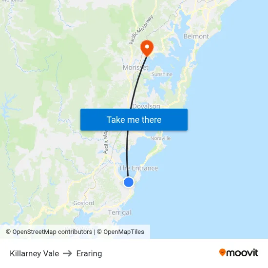 Killarney Vale to Eraring map
