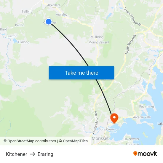 Kitchener to Eraring map