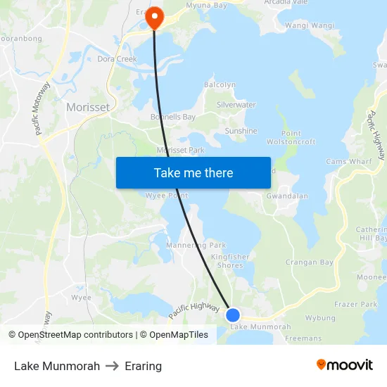 Lake Munmorah to Eraring map