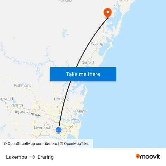 Lakemba to Eraring map