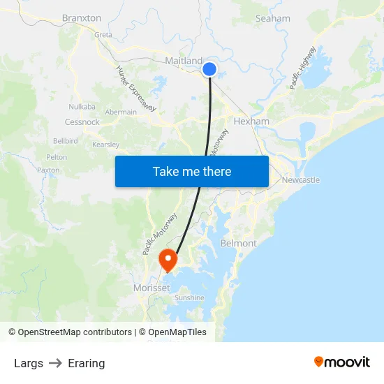 Largs to Eraring map