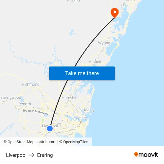 Liverpool to Eraring map