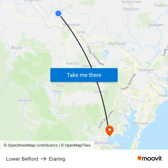 Lower Belford to Eraring map