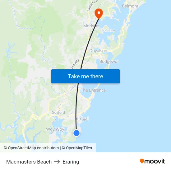 Macmasters Beach to Eraring map