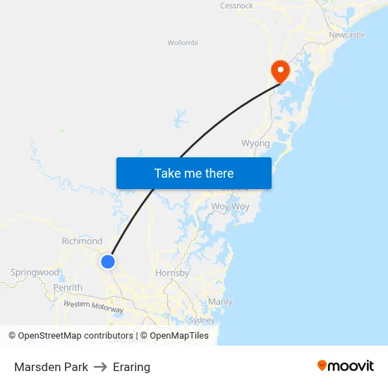 Marsden Park to Eraring map