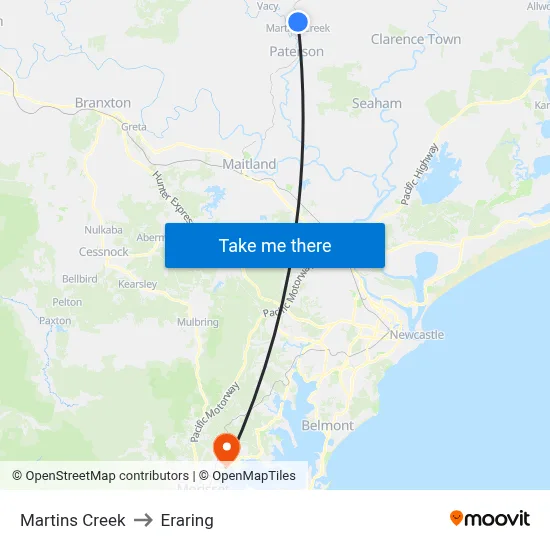Martins Creek to Eraring map