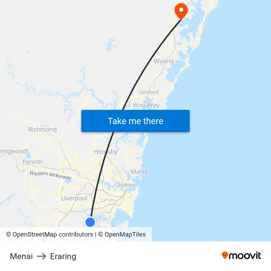 Menai to Eraring map