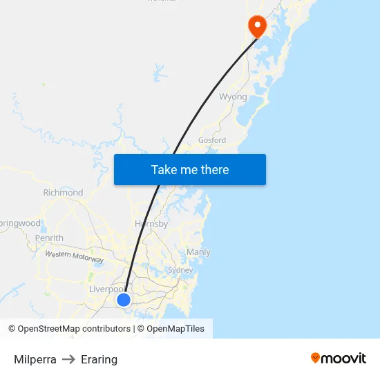 Milperra to Eraring map