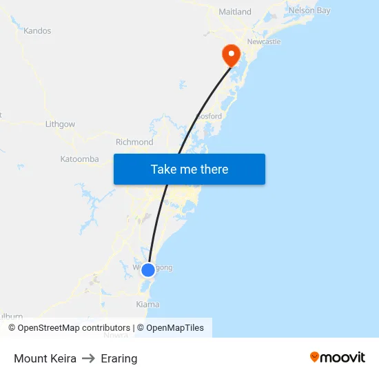 Mount Keira to Eraring map