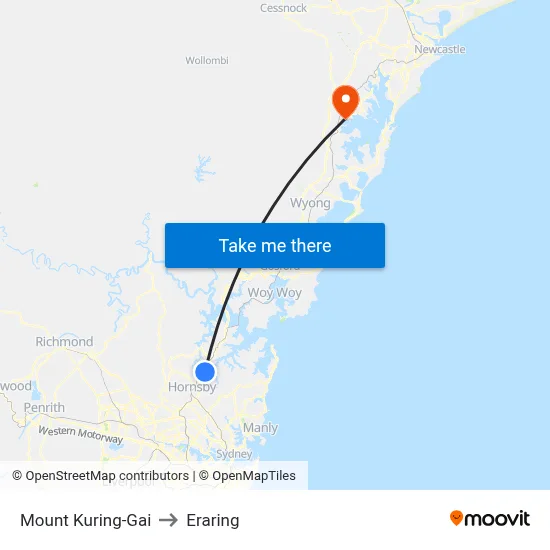 Mount Kuring-Gai to Eraring map