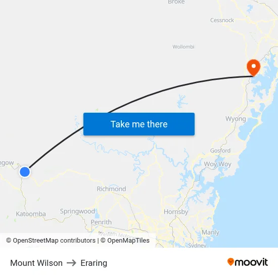 Mount Wilson to Eraring map