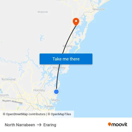 North Narrabeen to Eraring map
