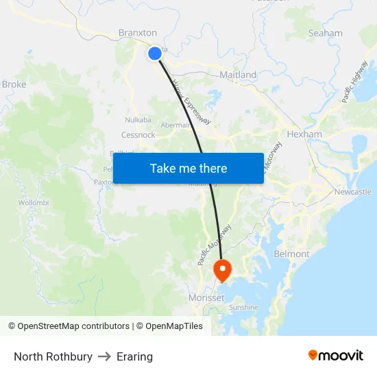North Rothbury to Eraring map