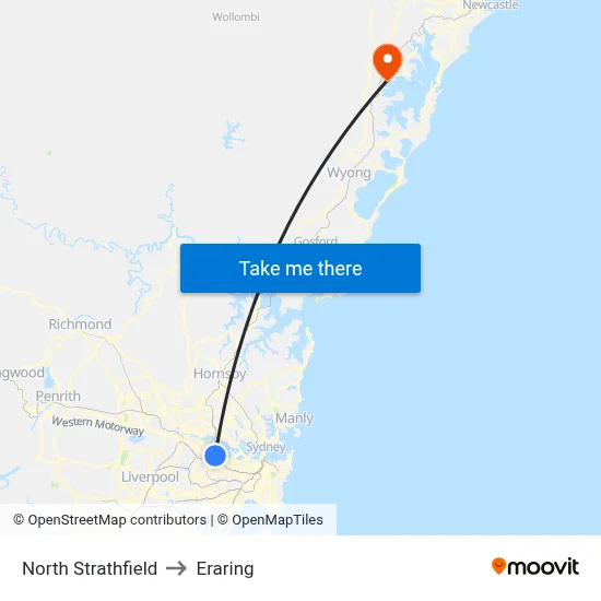 North Strathfield to Eraring map