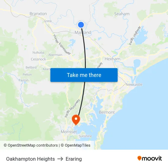 Oakhampton Heights to Eraring map