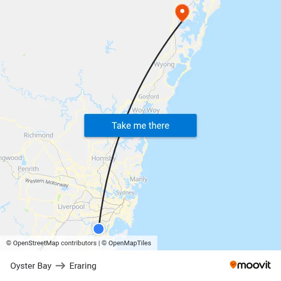 Oyster Bay to Eraring map