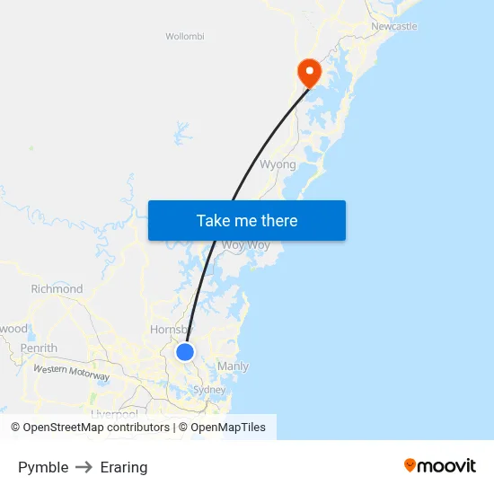 Pymble to Eraring map