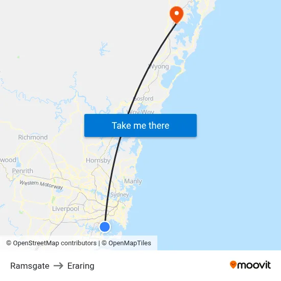Ramsgate to Eraring map