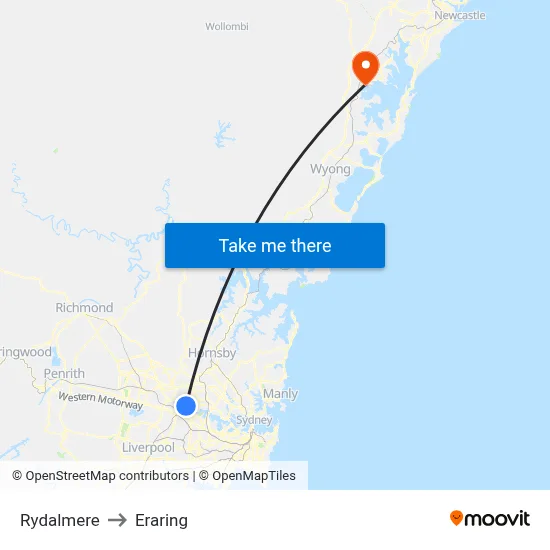 Rydalmere to Eraring map