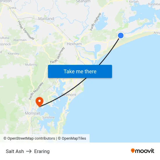 Salt Ash to Eraring map