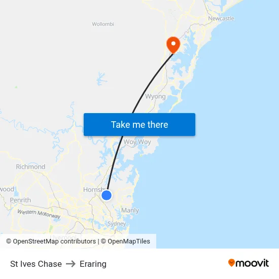 St Ives Chase to Eraring map