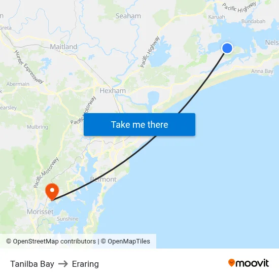 Tanilba Bay to Eraring map