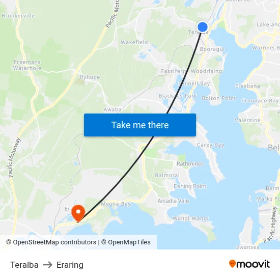 Teralba to Eraring map
