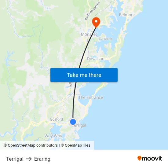 Terrigal to Eraring map