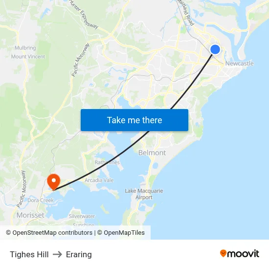 Tighes Hill to Eraring map