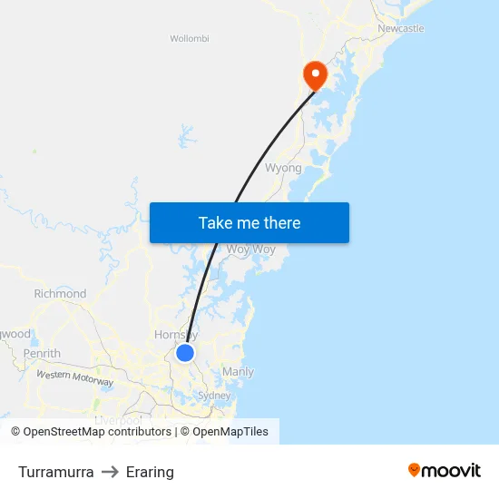Turramurra to Eraring map