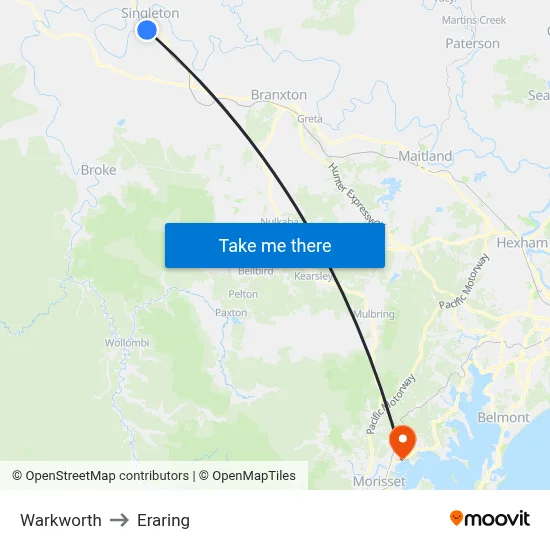Warkworth to Eraring map