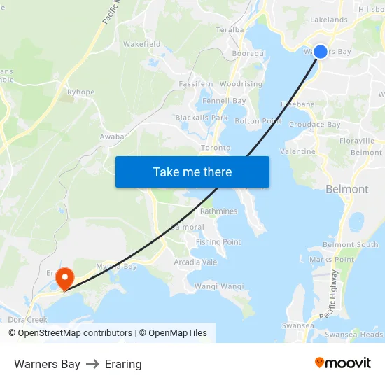 Warners Bay to Eraring map