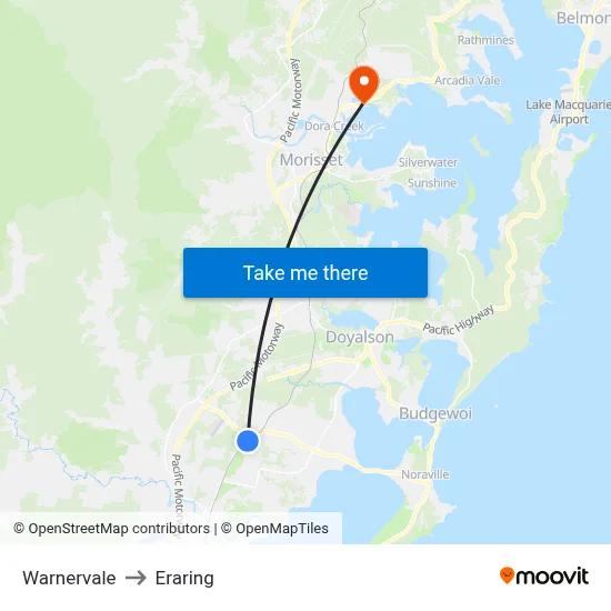 Warnervale to Eraring map