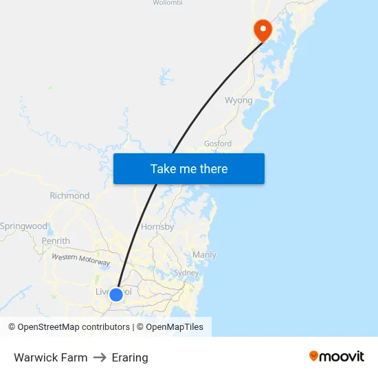 Warwick Farm to Eraring map