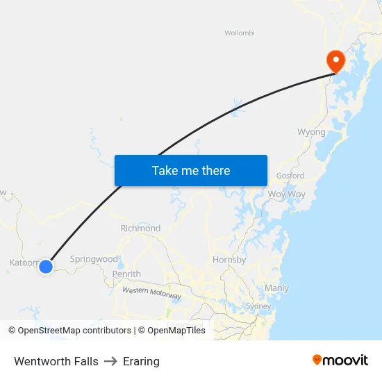 Wentworth Falls to Eraring map