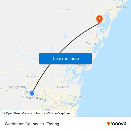 Werrington County to Eraring map