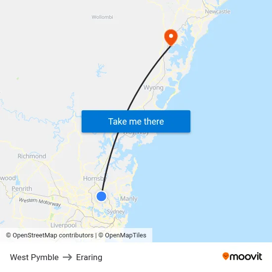 West Pymble to Eraring map