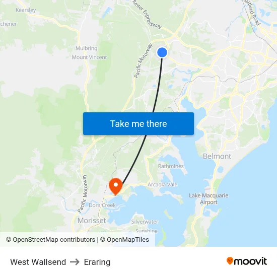 West Wallsend to Eraring map
