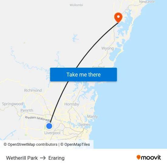 Wetherill Park to Eraring map