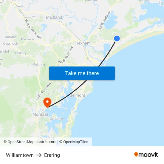 Williamtown to Eraring map