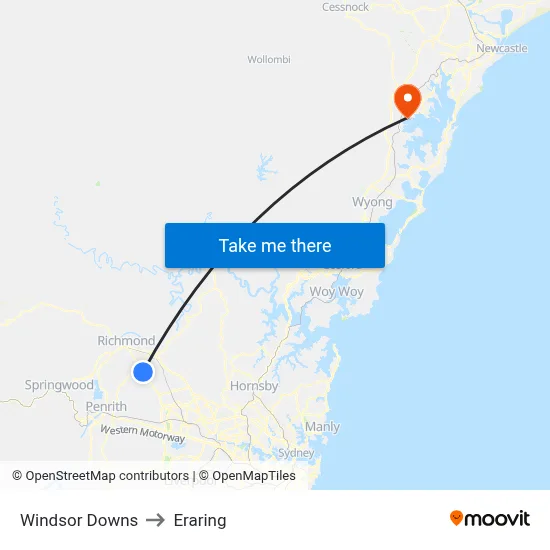 Windsor Downs to Eraring map