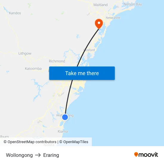 Wollongong to Eraring map